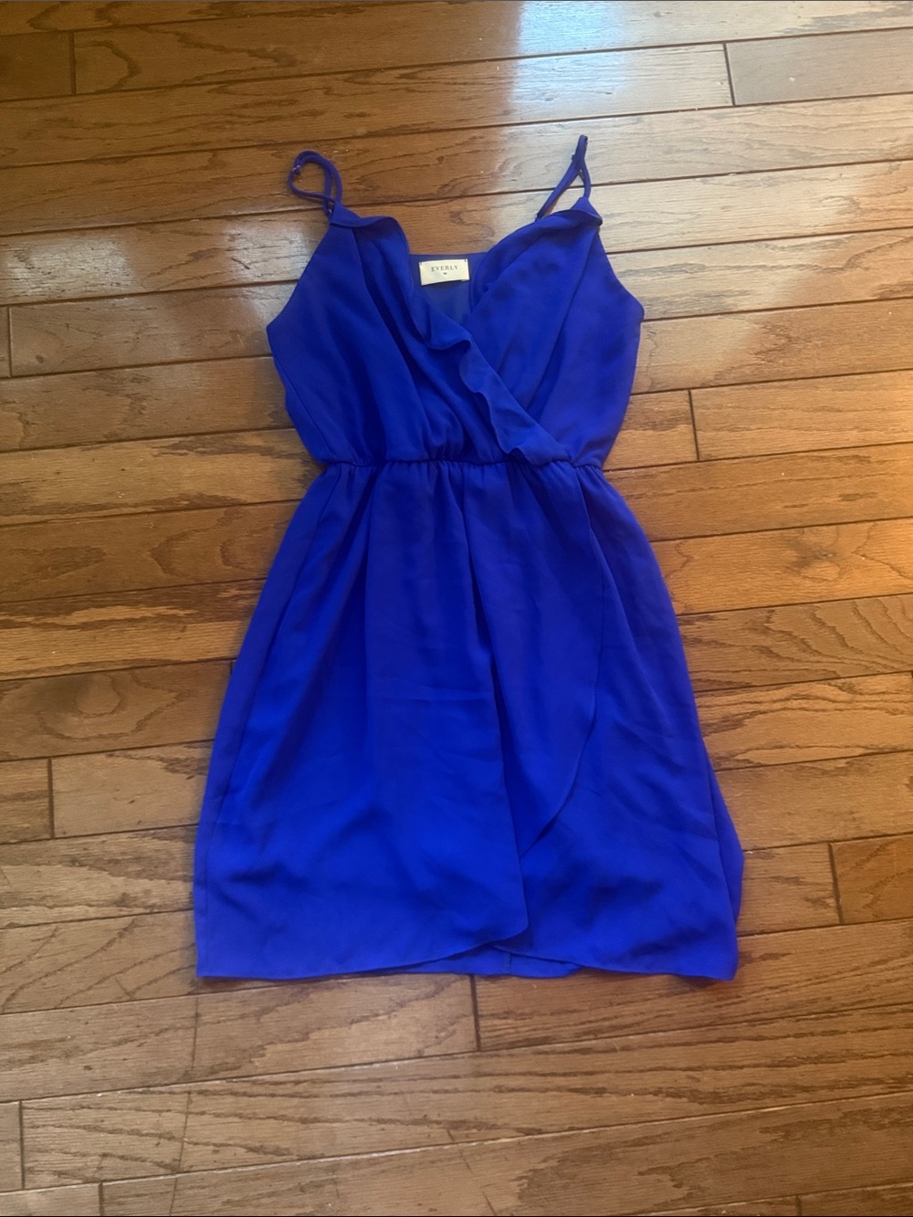 Everly Cobalt Blue Spaghetti Strap Wrap Mini Dress